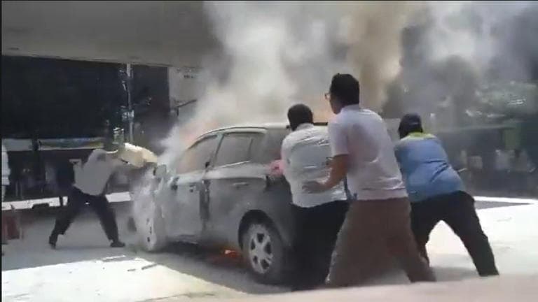 Car catches fire while refueling at fuel station in Hyderabad, no injuries reported