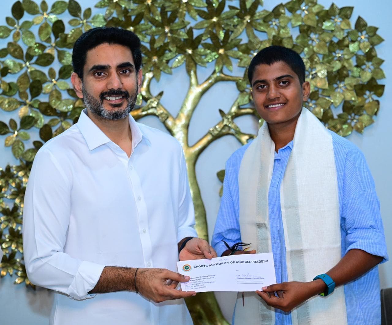 Minister Nara Lokesh presented a ₹2.5 crore cheque to Sri charani