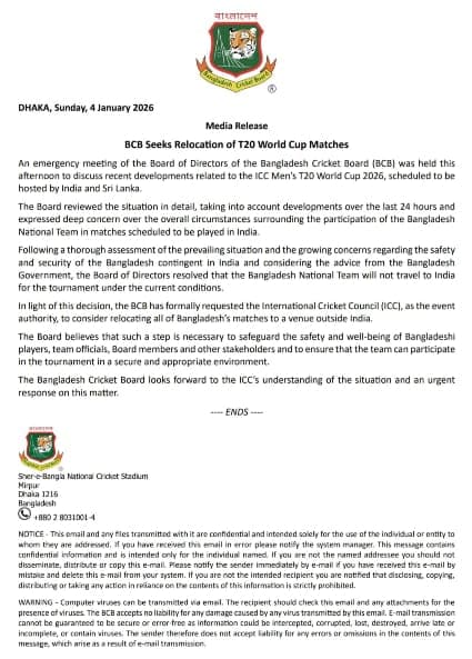 Bangladesh Seeks Relocation of T20 World Cup Matches!