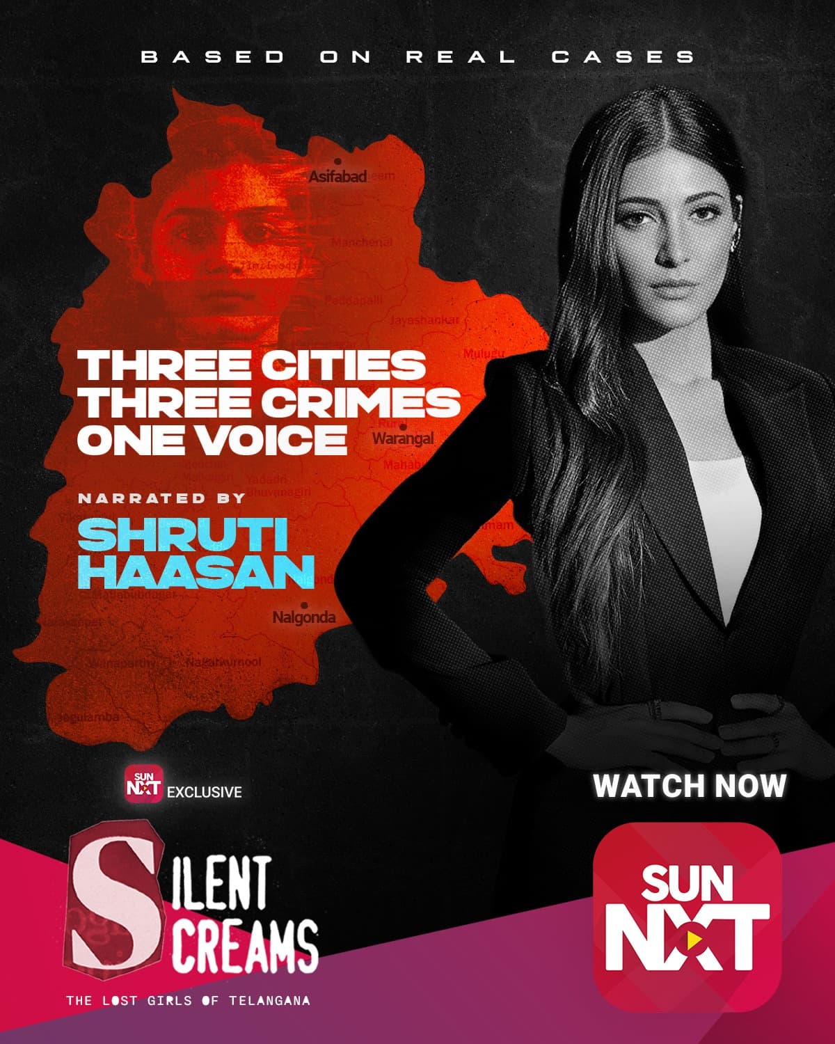 ‘Silent Screams’  narrated by Shruti Haasan, is now streaming on Sun NXT