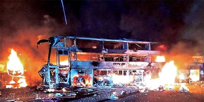 Three Killed as Private Bus Catches Fire After Tyre Blast in Nandyal District!
