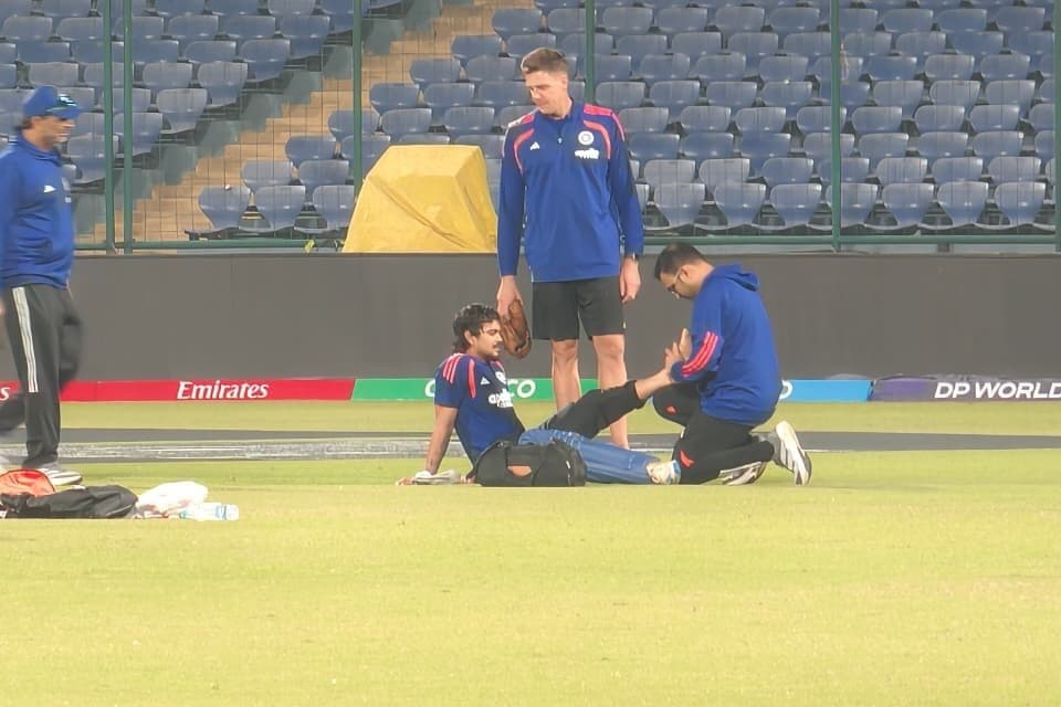 Ishan Kishan the leg during an optional practice session