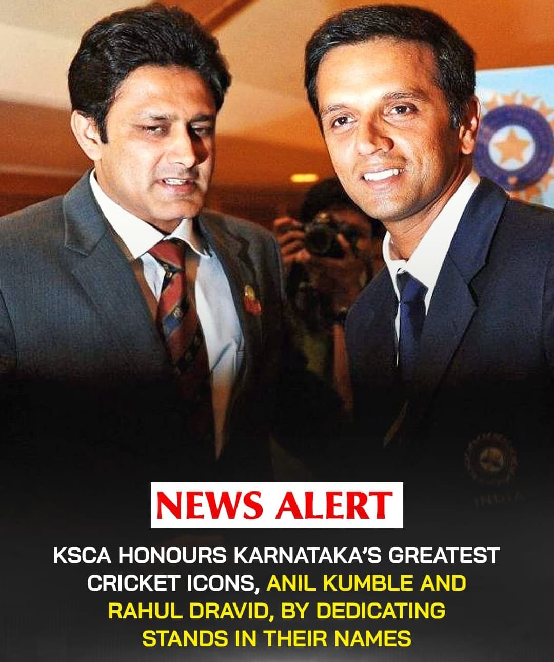 Chinnaswamy Stadium Stands Named After Dravid and Kumble...