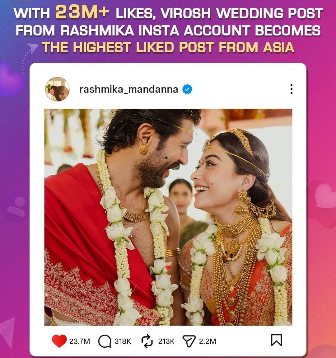 Rashmika’s ‘Virosh Wedding’ Post Sets a New Asian Record!